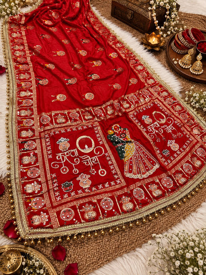 Red color Karwa Chauth Saree with Unstitched