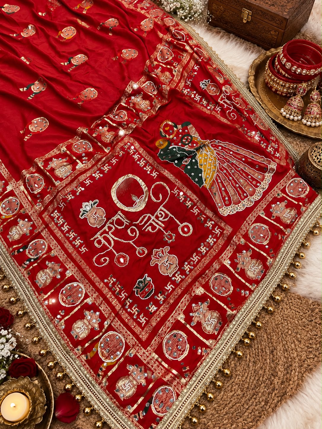 Red color Karwa Chauth Saree with Unstitched