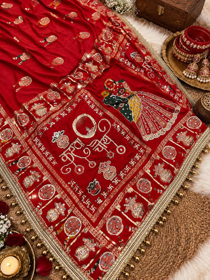 Red color Karwa Chauth Saree with Unstitched