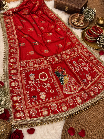 Red color Karwa Chauth Saree with Unstitched