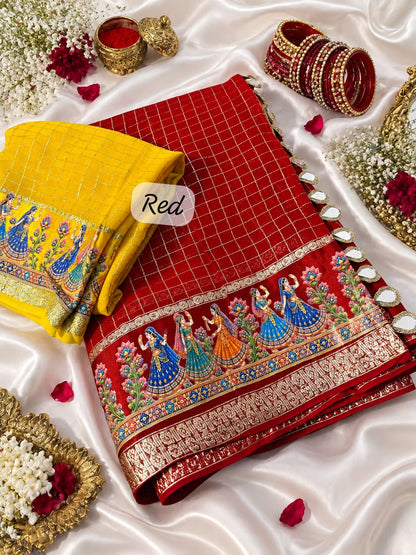 Red color Karwa Chauth Saree with Unstitched