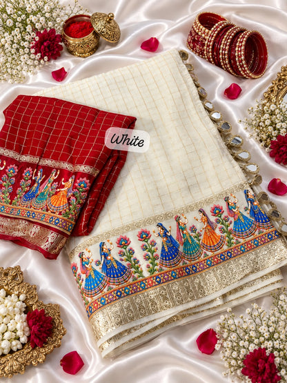 White color Karwa Chauth Saree with Unstitched