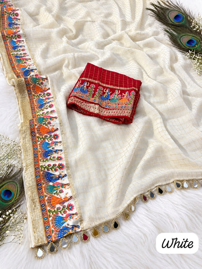 White color Karwa Chauth Saree with Unstitched