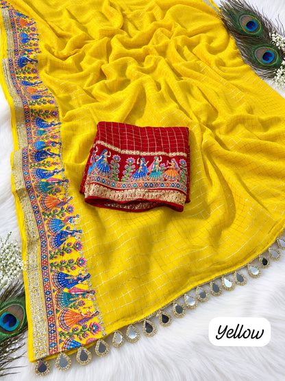 Yellow color Karwa Chauth Saree with Unstitched