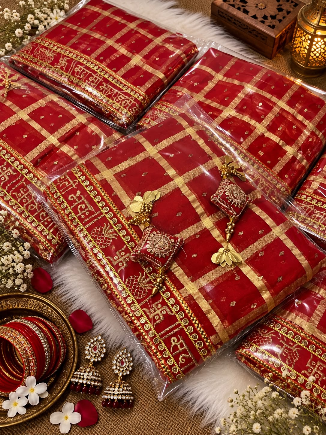 Red color Karwa Chauth Saree with Unstitched