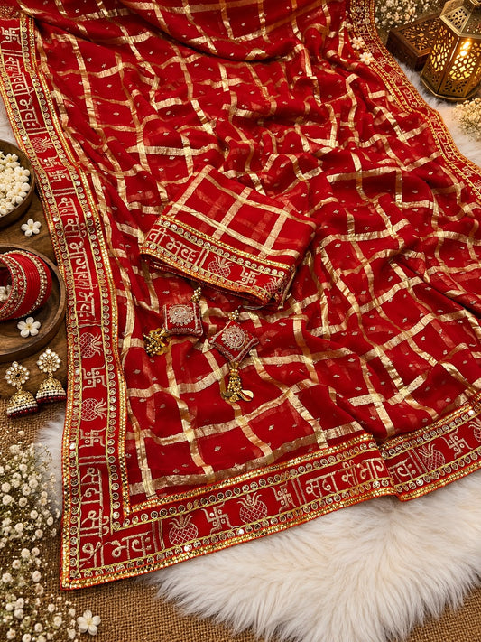 Red color Karwa Chauth Saree with Unstitched