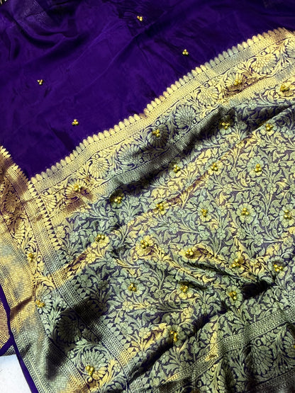 Traditional Purple Cotton Silk Banarasi Zari Saree with Ghunghru Work
