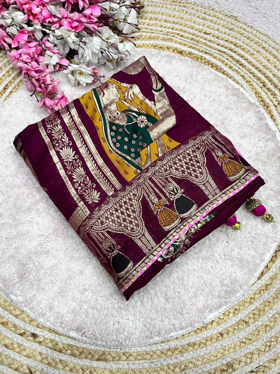 Win color Dola Silk Saree with Unstitched Blouse
