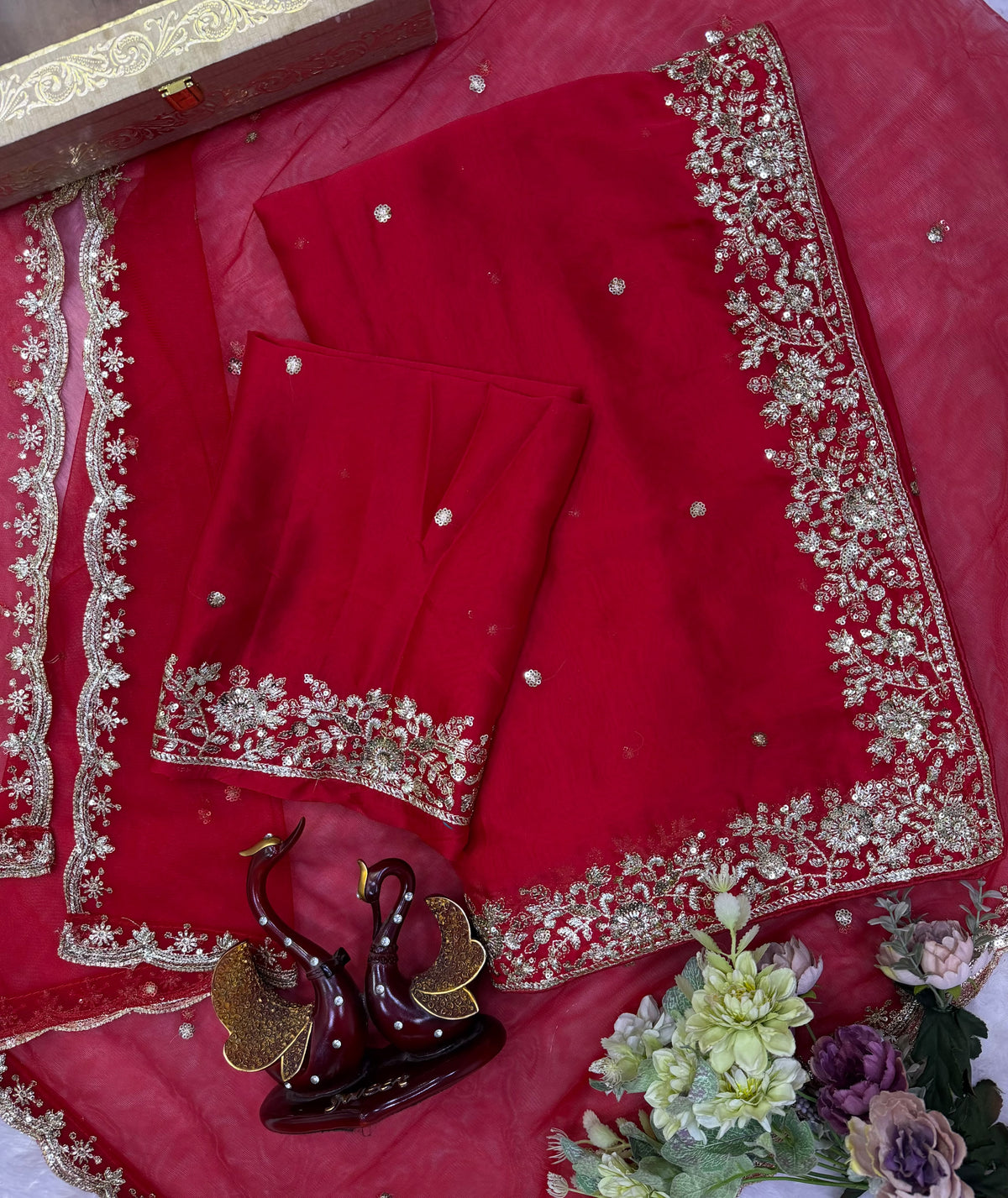 Red Color Rangoli Silk Saree Blouse with Dupatta