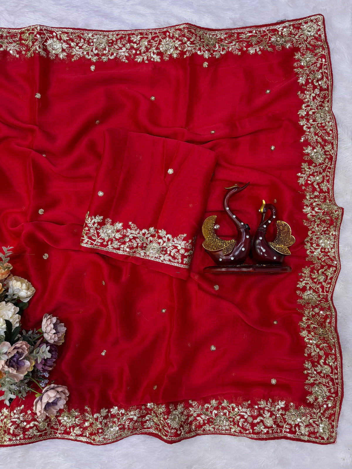 Red Color Rangoli Silk Saree Blouse with Dupatta