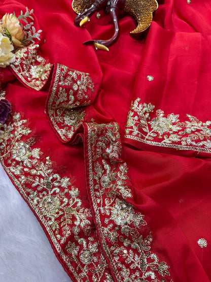 Red Color Rangoli Silk Saree Blouse with Dupatta