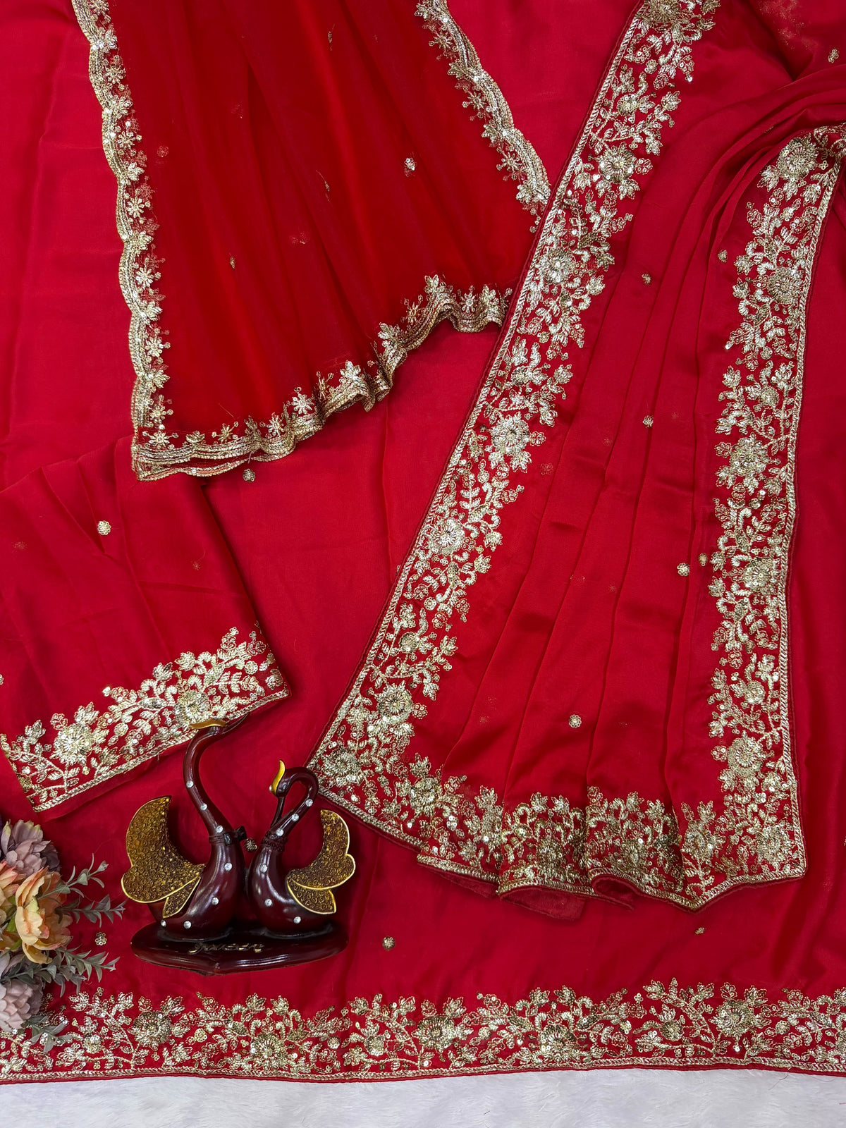 Red Color Rangoli Silk Saree Blouse with Dupatta