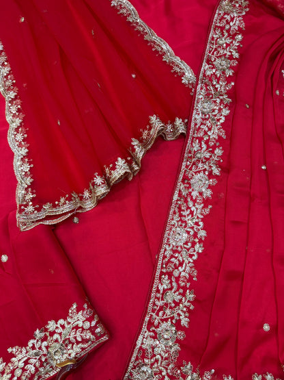 Red Color Rangoli Silk Saree Blouse with Dupatta