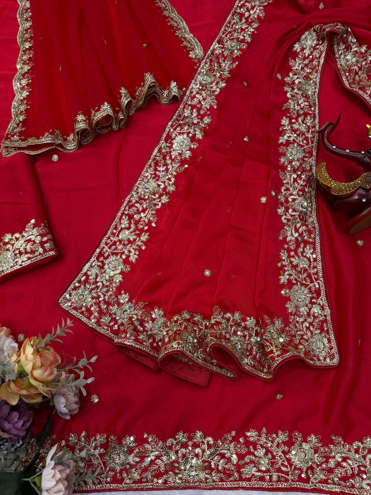 Red Color Rangoli Silk Saree Blouse with Dupatta