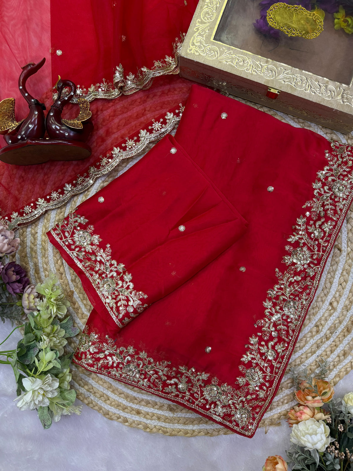 Red Color Rangoli Silk Saree Blouse with Dupatta