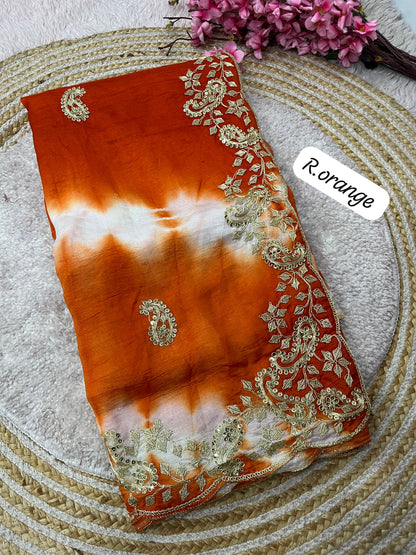 Rust Orange color Designer Party Wear Saree with Unstitched Blouse
