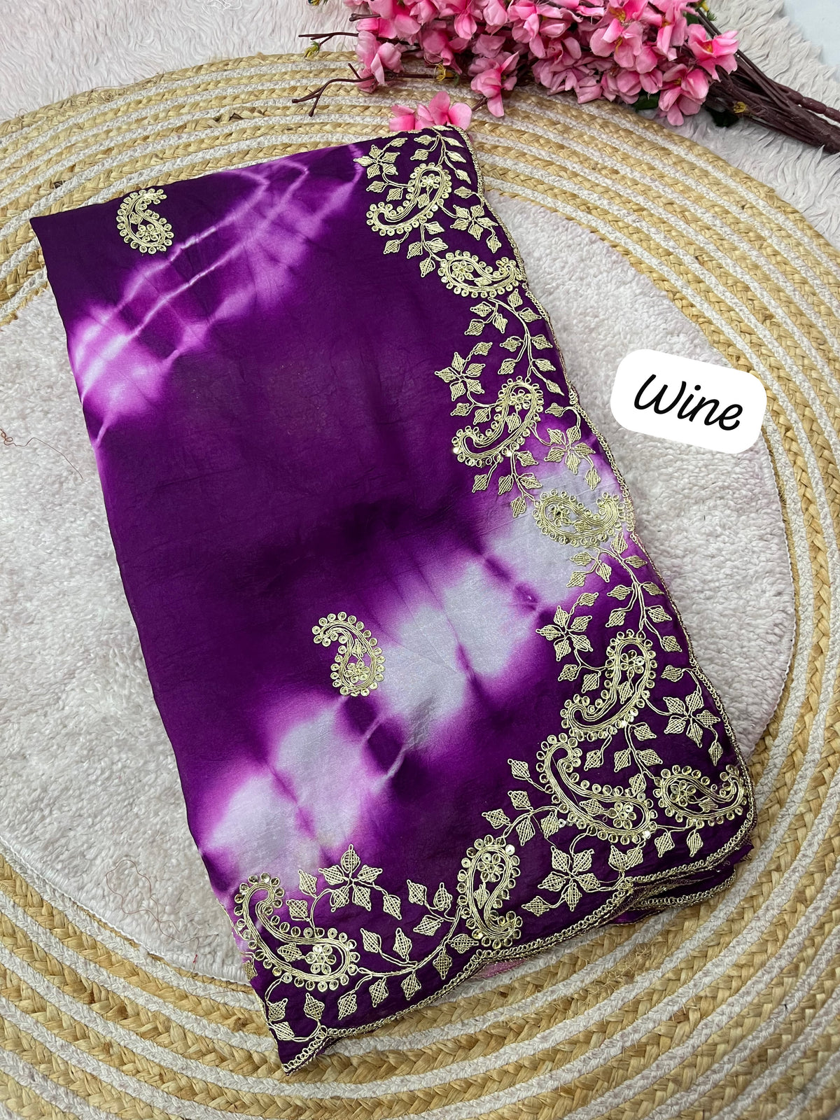 Purple color Designer Party Wear Saree with Unstitched Blouse