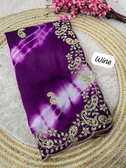Purple color Designer Party Wear Saree with Unstitched Blouse