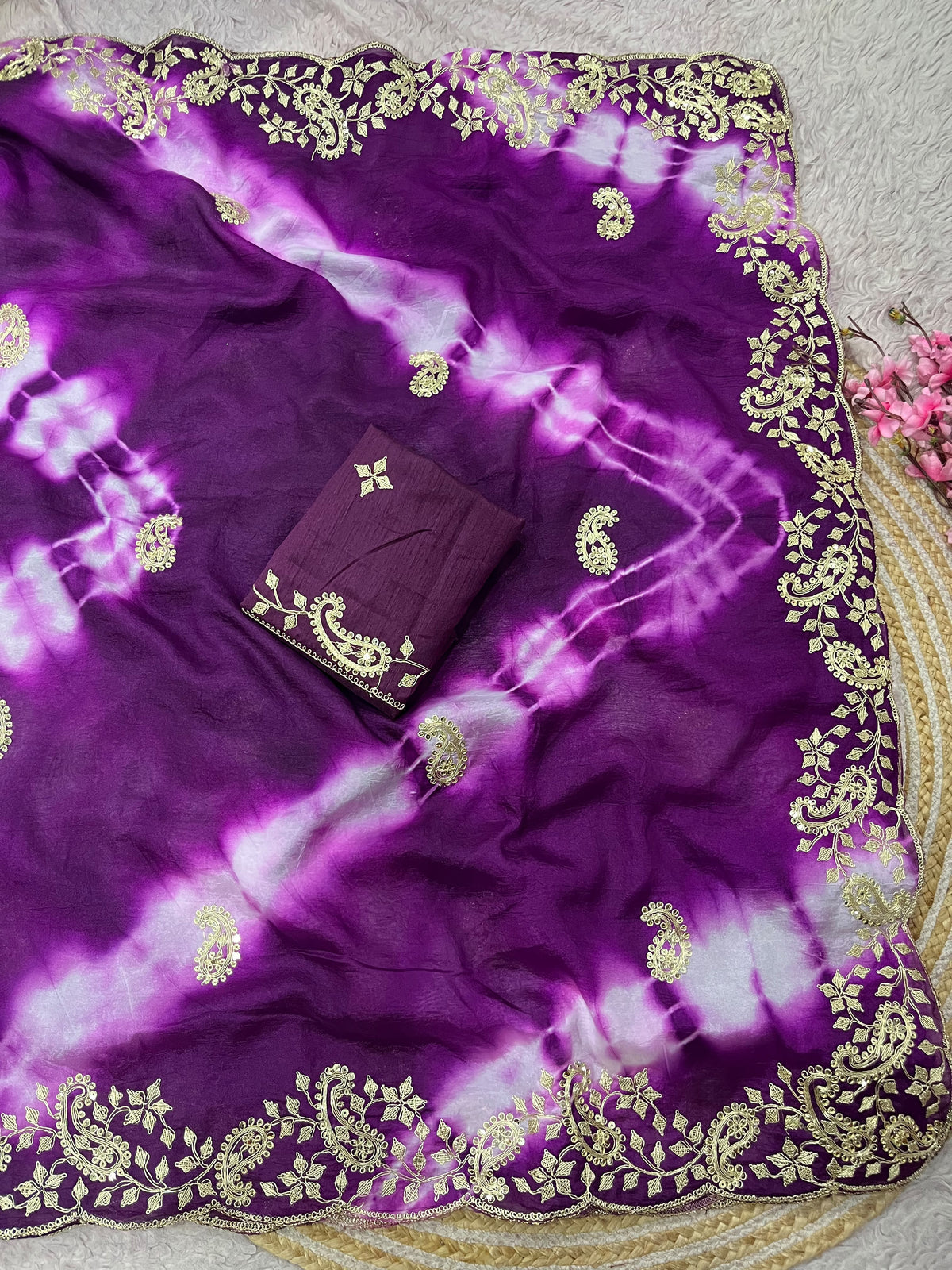 Purple color Designer Party Wear Saree with Unstitched Blouse