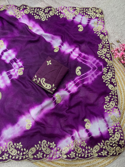 Purple color Designer Party Wear Saree with Unstitched Blouse
