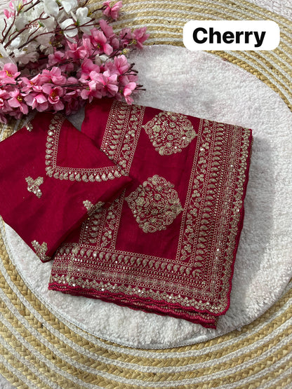 Elegant Cherry Red Saree