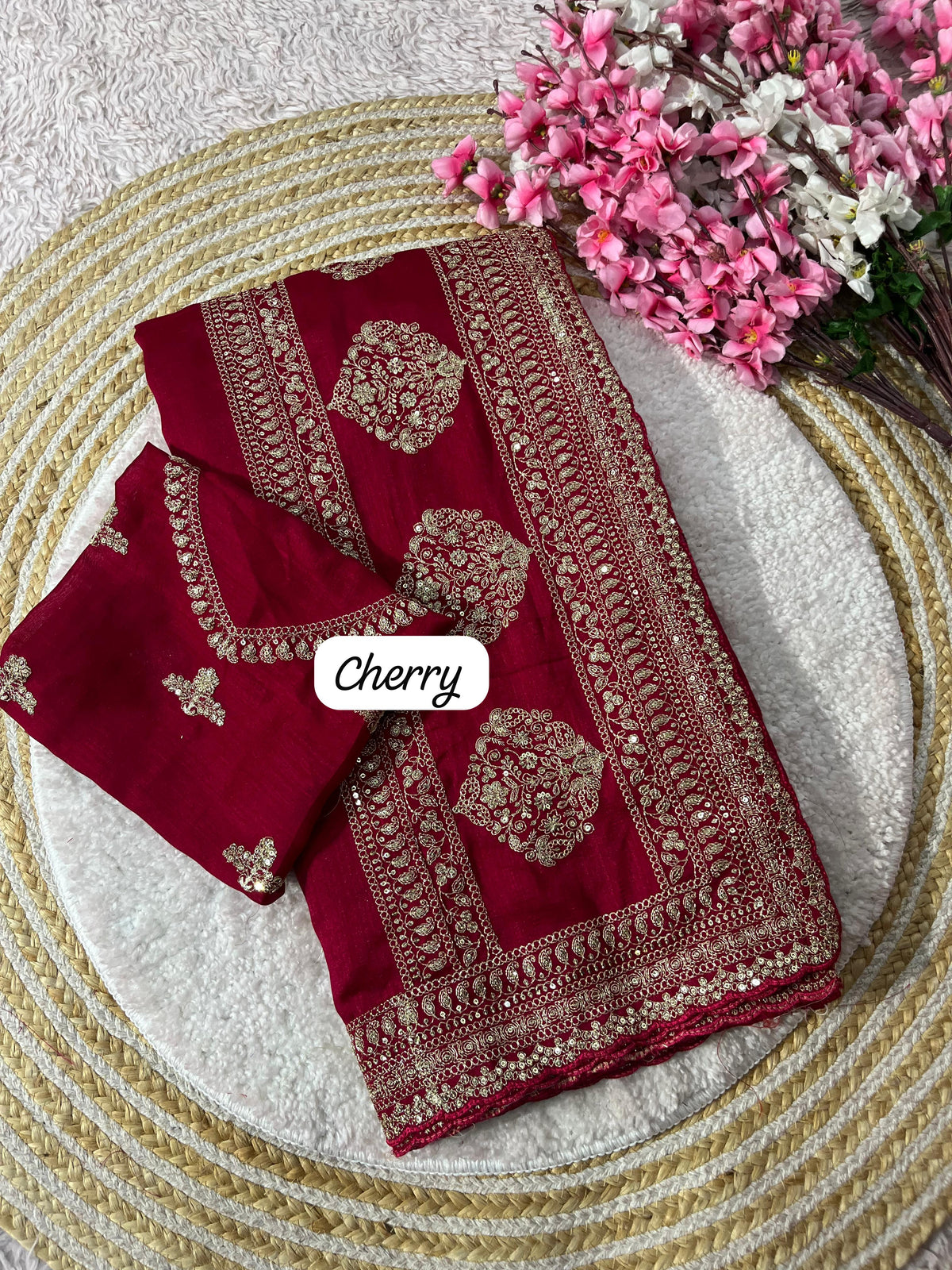 Elegant Cherry Red Saree