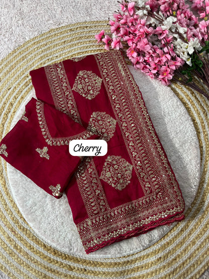 Elegant Cherry Red Saree