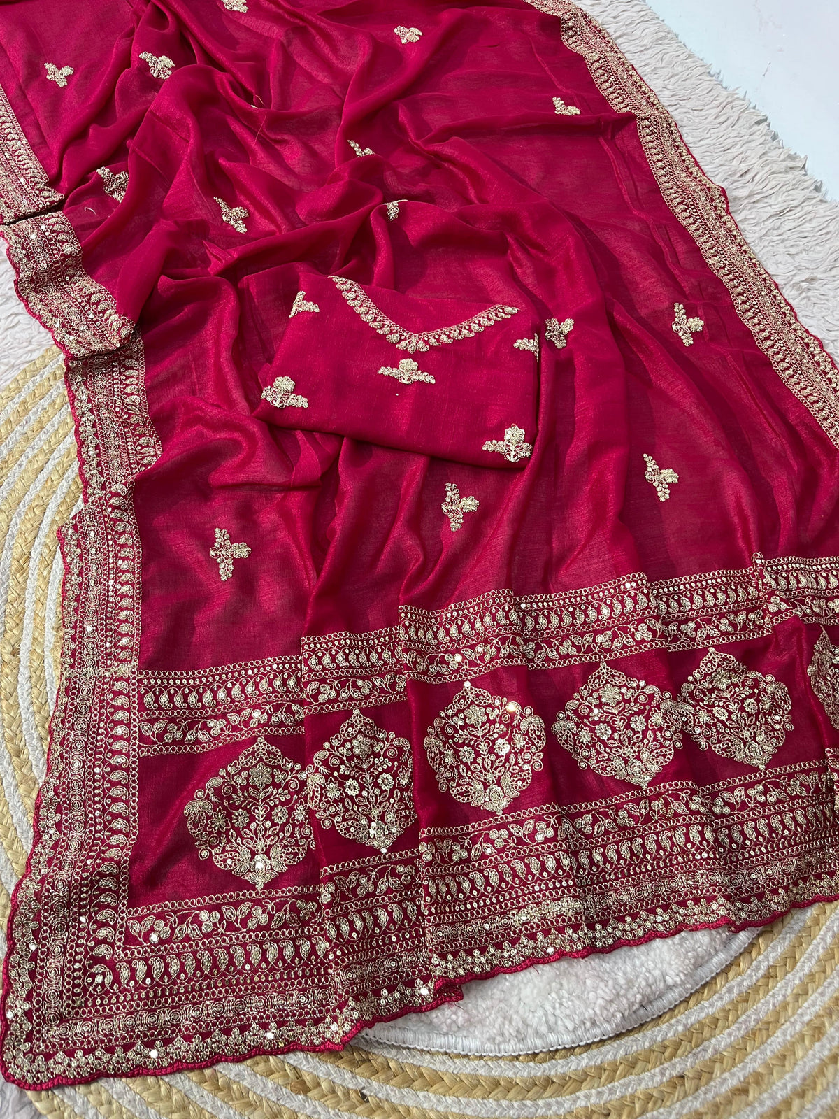 Elegant Cherry Red Saree