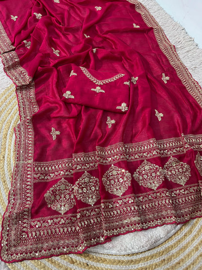 Elegant Cherry Red Saree