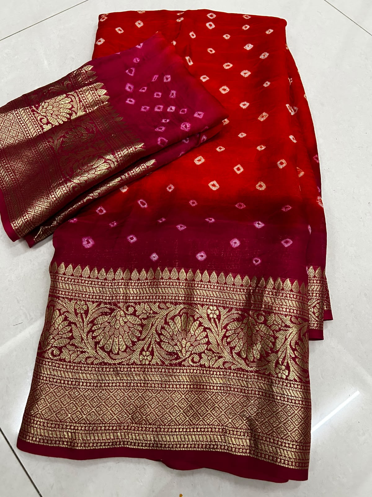 Traditional Orange and Pink Cotton Silk Banarasi Zari Saree