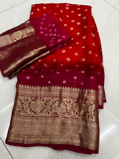 Traditional Orange and Pink Cotton Silk Banarasi Zari Saree