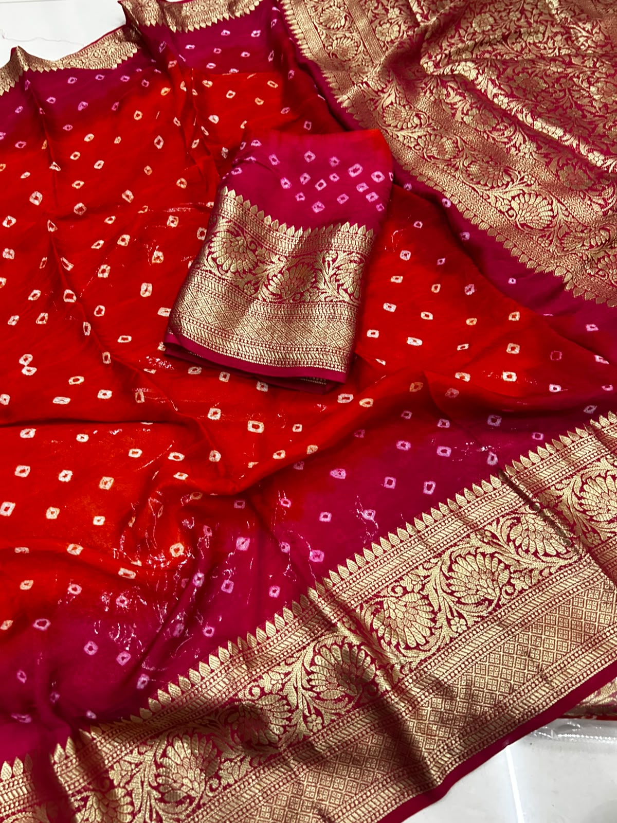Traditional Orange and Pink Cotton Silk Banarasi Zari Saree
