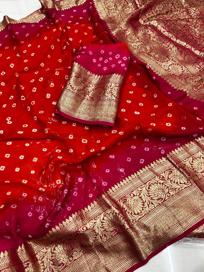 Traditional Orange and Pink Cotton Silk Banarasi Zari Saree