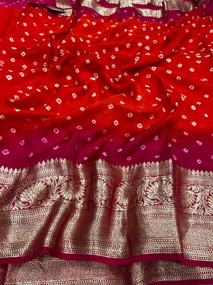 Traditional Orange and Pink Cotton Silk Banarasi Zari Saree