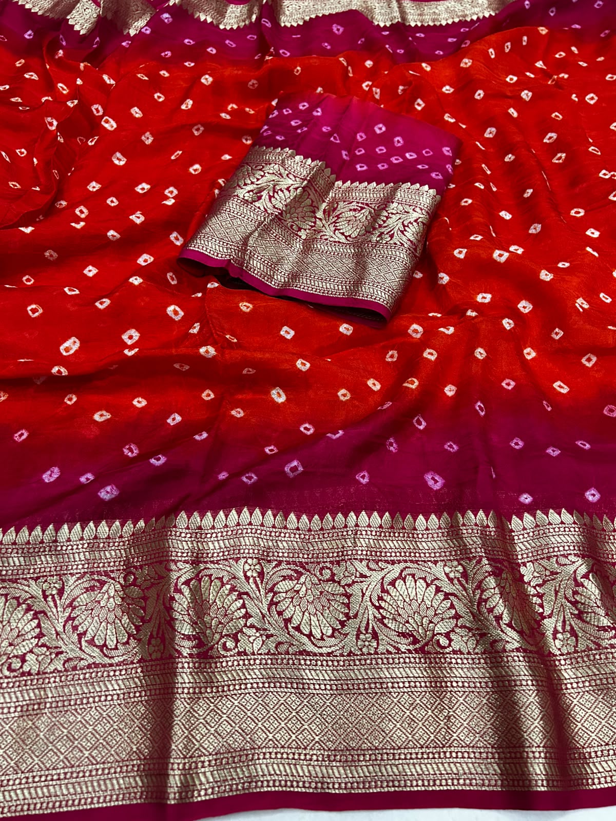 Traditional Orange and Pink Cotton Silk Banarasi Zari Saree