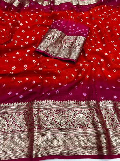 Traditional Orange and Pink Cotton Silk Banarasi Zari Saree