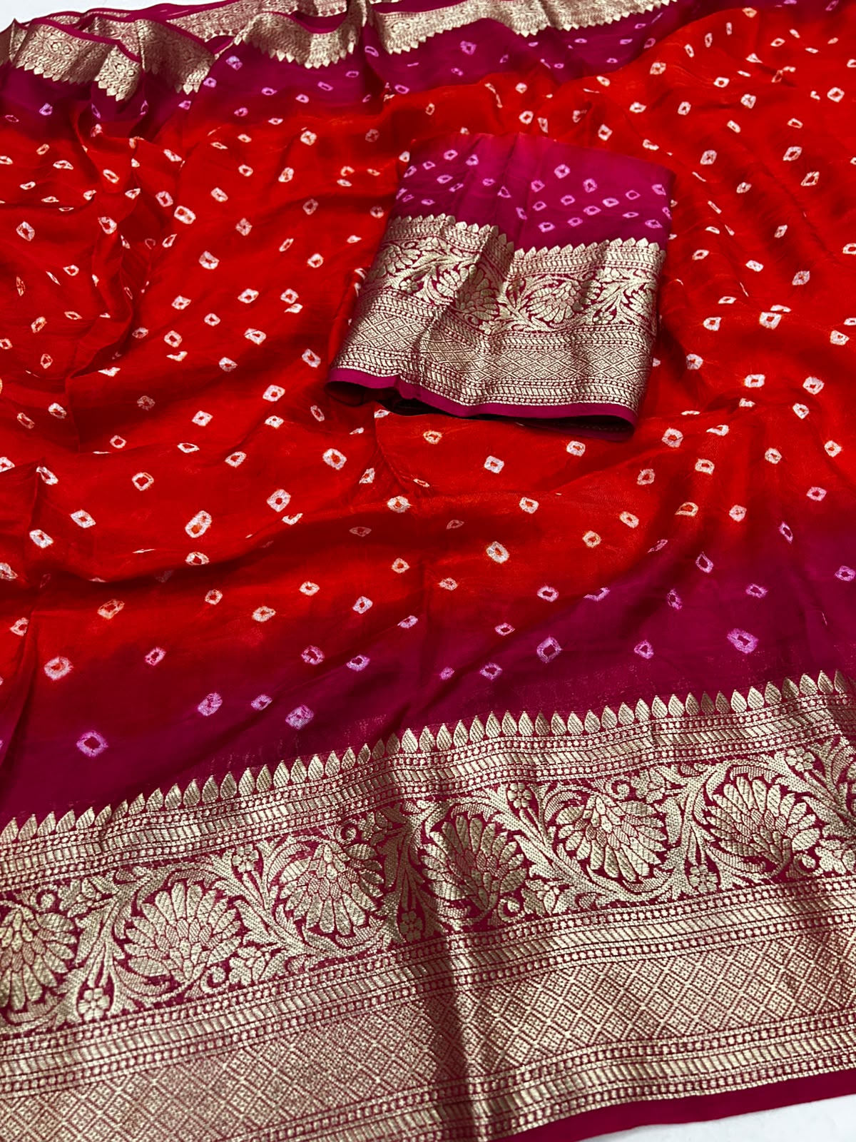 Traditional Orange and Pink Cotton Silk Banarasi Zari Saree