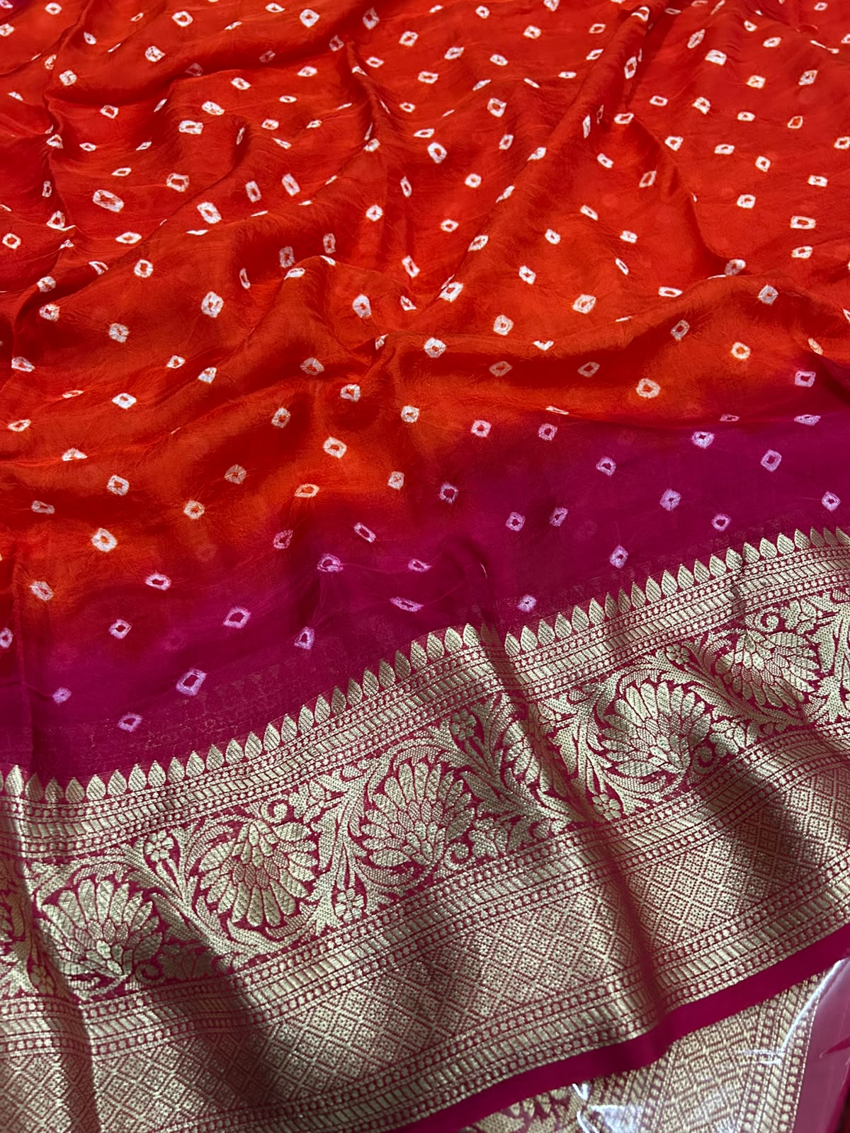 Traditional Orange and Pink Cotton Silk Banarasi Zari Saree