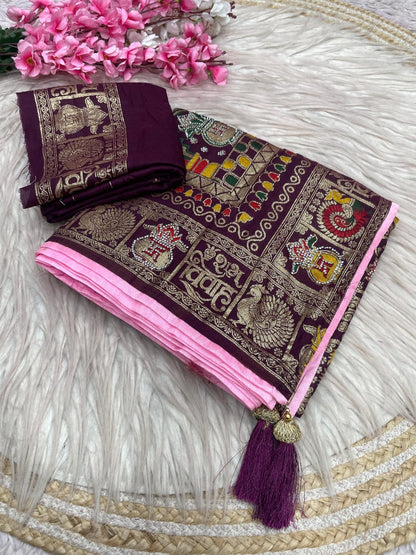 Wine color Dola silk saree