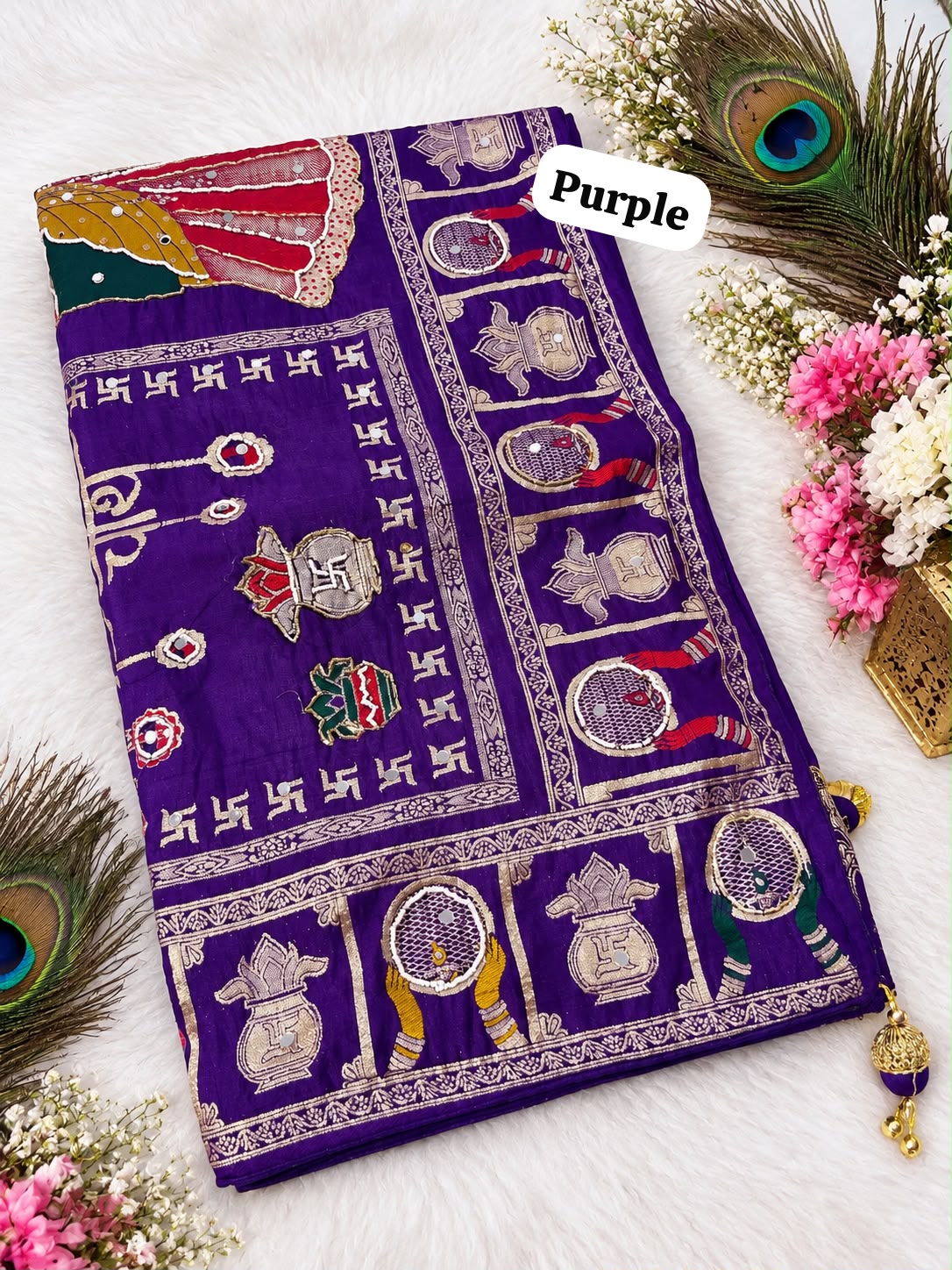 Purple color Karwa Chauth Saree with Unstitched