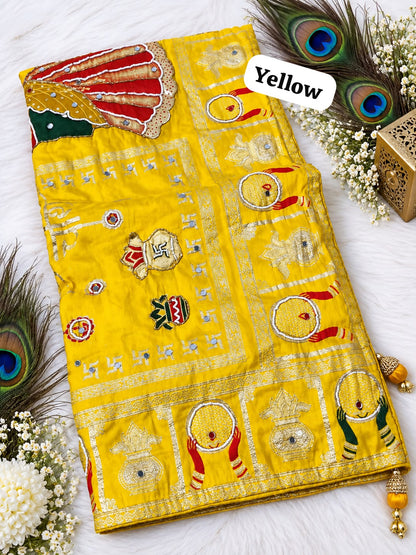 Yellow color Karwa Chauth Saree with Unstitched