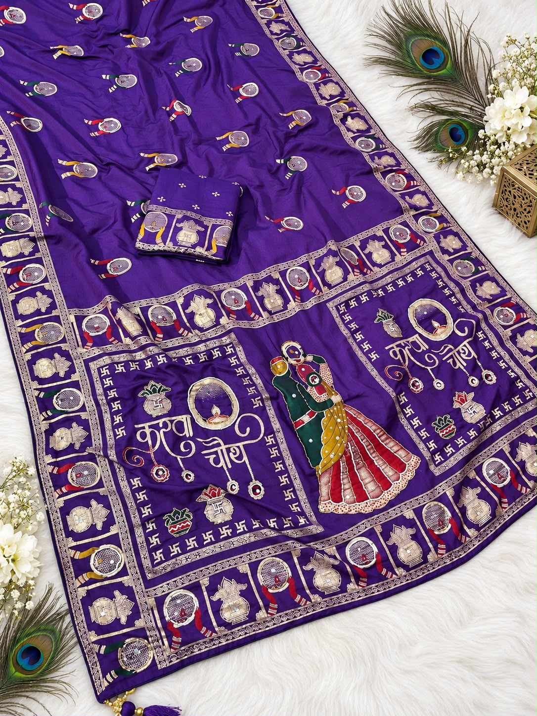 Purple color Karwa Chauth Saree with Unstitched