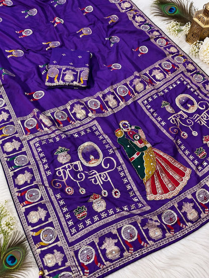 Purple color Karwa Chauth Saree with Unstitched