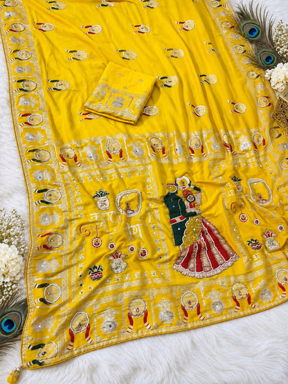 Yellow color Karwa Chauth Saree with Unstitched