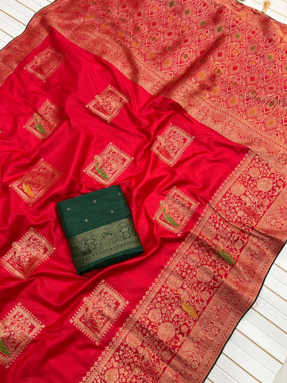 Red color Karwa Chauth Saree with Unstitched