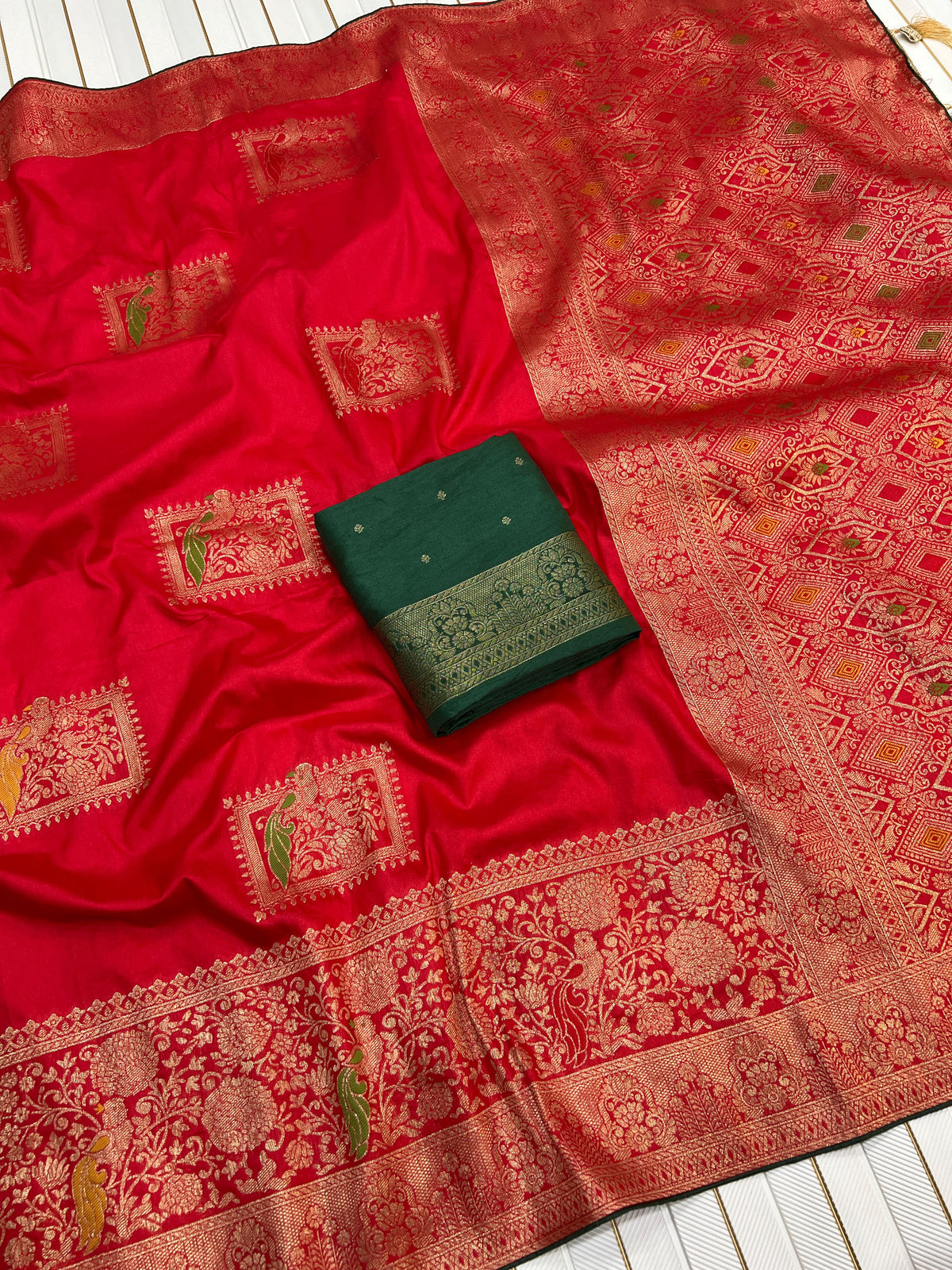 Red color Karwa Chauth Saree with Unstitched