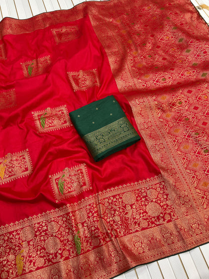 Red color Karwa Chauth Saree with Unstitched