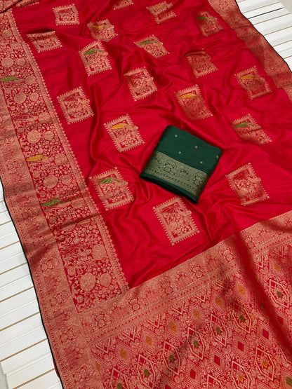 Red color Karwa Chauth Saree with Unstitched