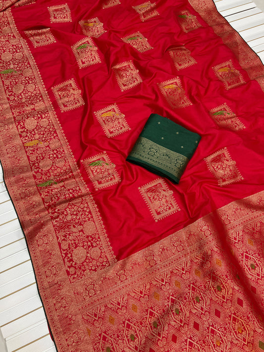 Red color Karwa Chauth Saree with Unstitched