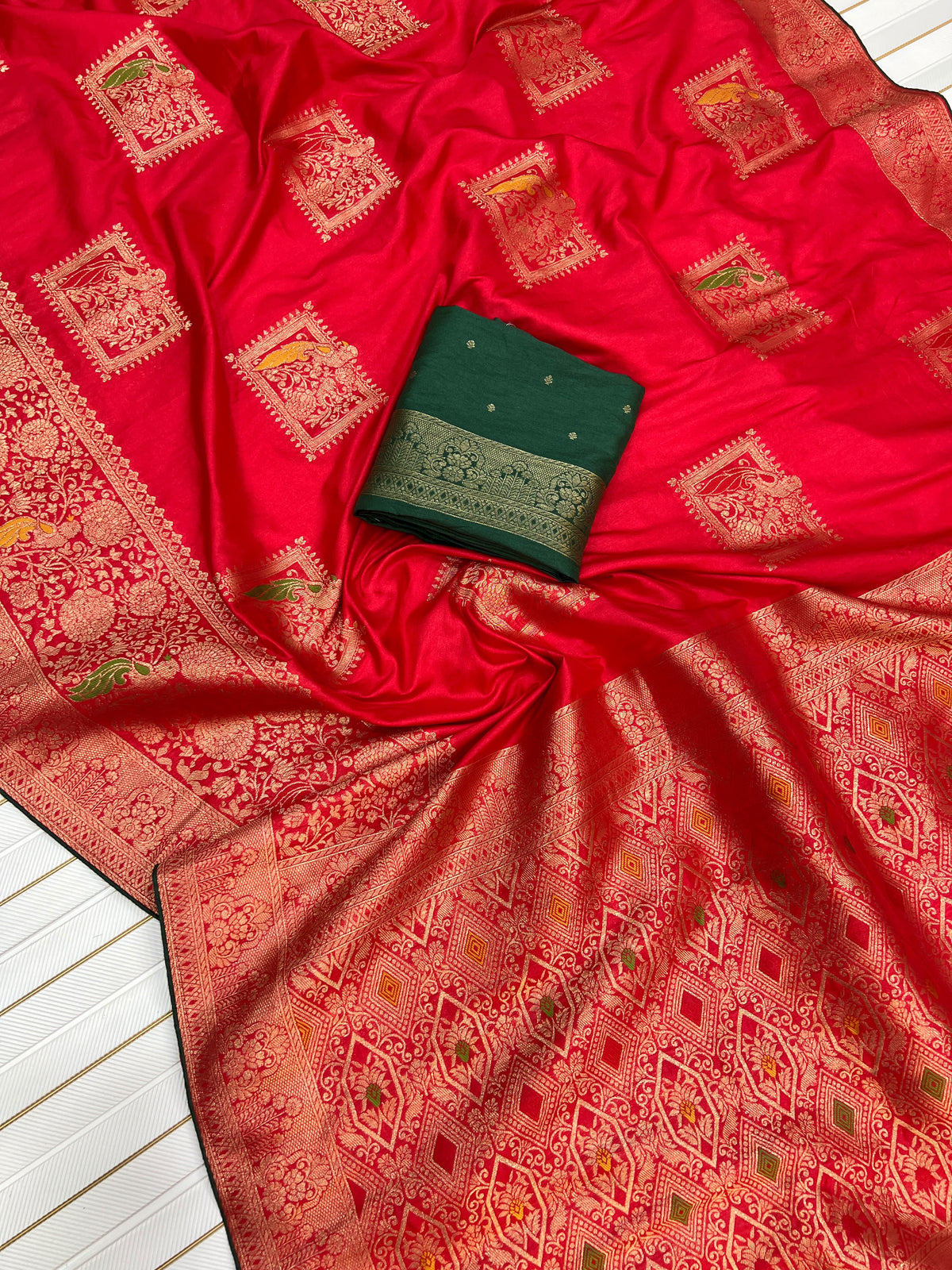 Red color Karwa Chauth Saree with Unstitched